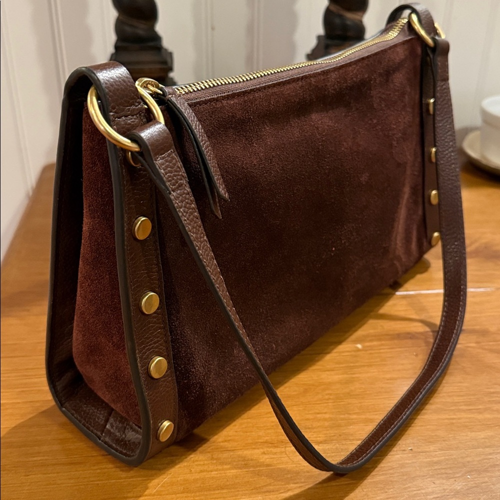 Vince Camaro Lisha Studded Brown Suede Shoulder Bag - Picture 2 of 12